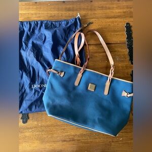 Dooney & Bourke Bailey Tote Shoulder Bag Purse Blue Tan Leather W Dust Bag EUC